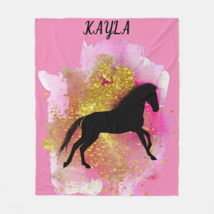 SPARKLING BLACK HORSE PERSONALIZED BLANKET. FLEECE BLANKET