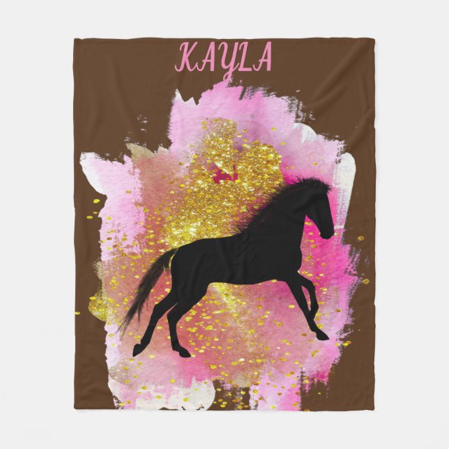 SPARKLING BLACK HORSE PERSONALIZED BLANKET. FLEECE BLANKET (Front)