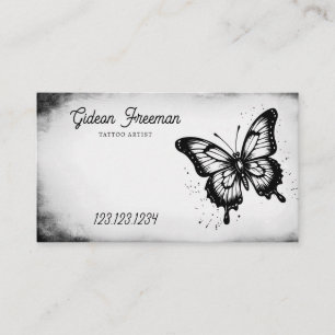 Sparkling Black & White Butterfly Tattoo Artist Business Card