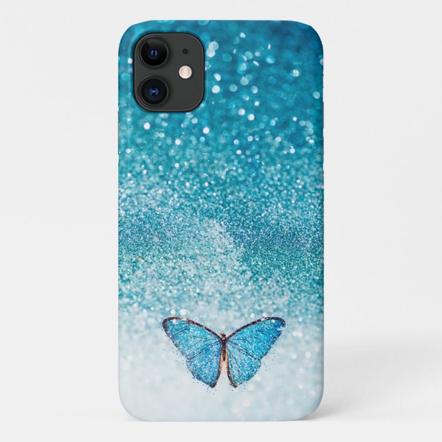 Sparkling bling turquoise with butterfly Case-Mate iPhone case (Back)