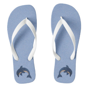 Sparkling Blue and White Ocean Dolphin Jumping Flip Flops