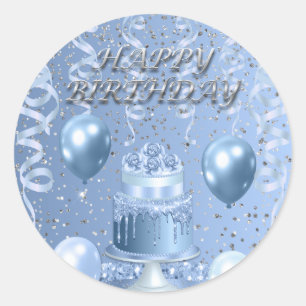 Sparkling Blue Birthday Cake Classic Round Sticker