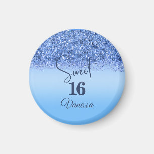 Sparkling Blue Faux Glitter Sweet 16 Party Magnet