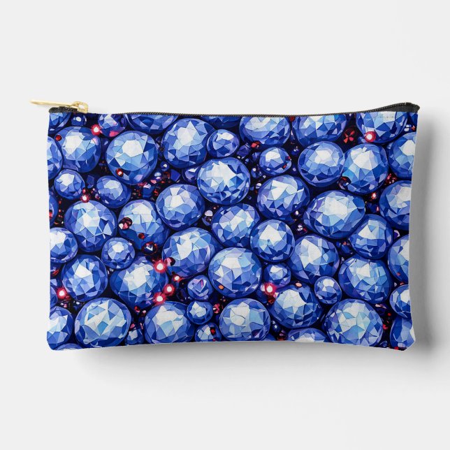 Sparkling blue gemstones pattern accessory pouch (Front)