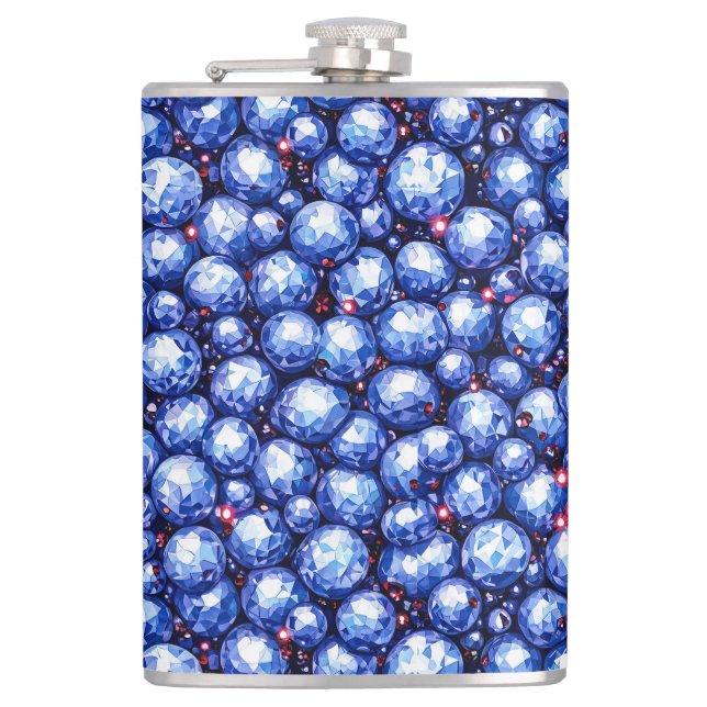 Sparkling blue gemstones pattern hip flask (Front)