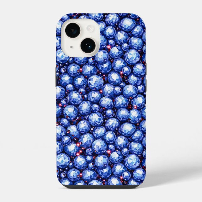 Sparkling blue gemstones pattern iPhone case (Back)
