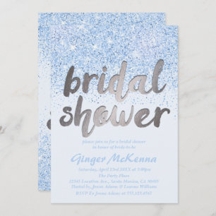 Sparkling blue Glitter Bridal Shower Invitations