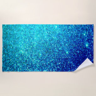Sparkling Blue Glittery Ombre Teal Colourful Brigh Beach Towel