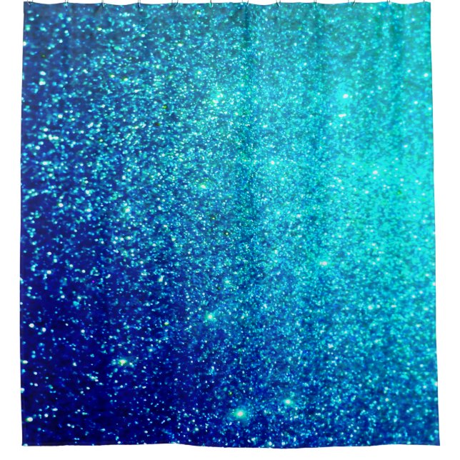 Sparkling Blue Glittery Ombre Teal Colourful Brigh Shower Curtain (Front)