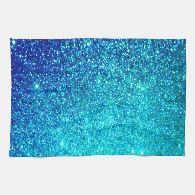 Sparkling Blue Glittery Ombre Teal Colourful Cute Tea Towel (Horizontal)