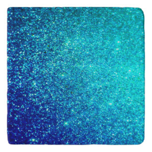 Sparkling Blue Glittery Ombre Teal Colourful Cute Trivet