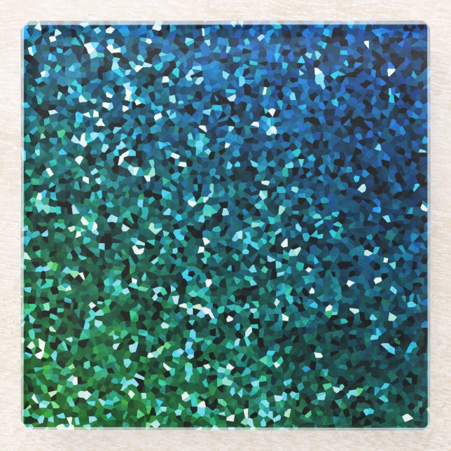 Sparkling Blue Green Glittery Gift Colourful Ombre Glass Coaster (Front)