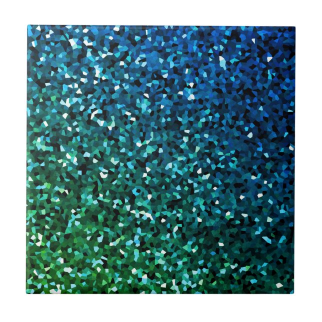 Sparkling Blue Green Glittery Gift Colourful Ombre Tile (Front)