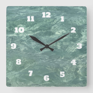 Sparkling Blue Green Water Abstract Beach Coastal Square Wall Clock