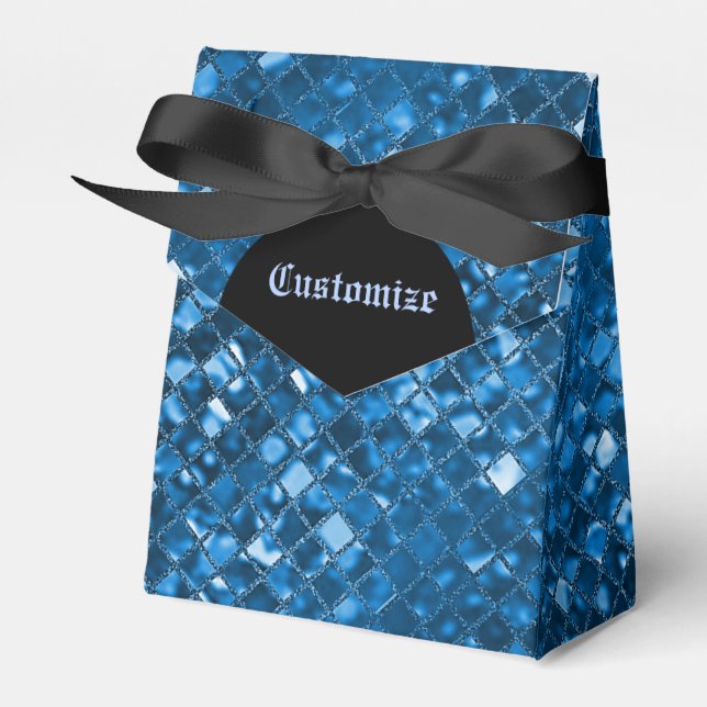 Sparkling Blue Mosaic Pattern Tent Favour Box (Front Side)