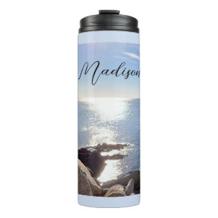 Sparkling Blue Ocean Custom Name Thermal Tumbler