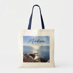 Sparkling Blue Ocean Custom Name Tote Bag