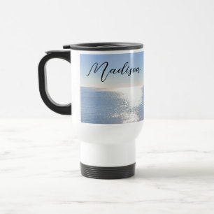Sparkling Blue Ocean Custom Name Travel Mug