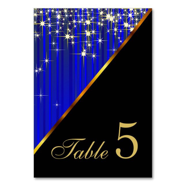 Sparkling Blue Star Lights Table Number (Front)