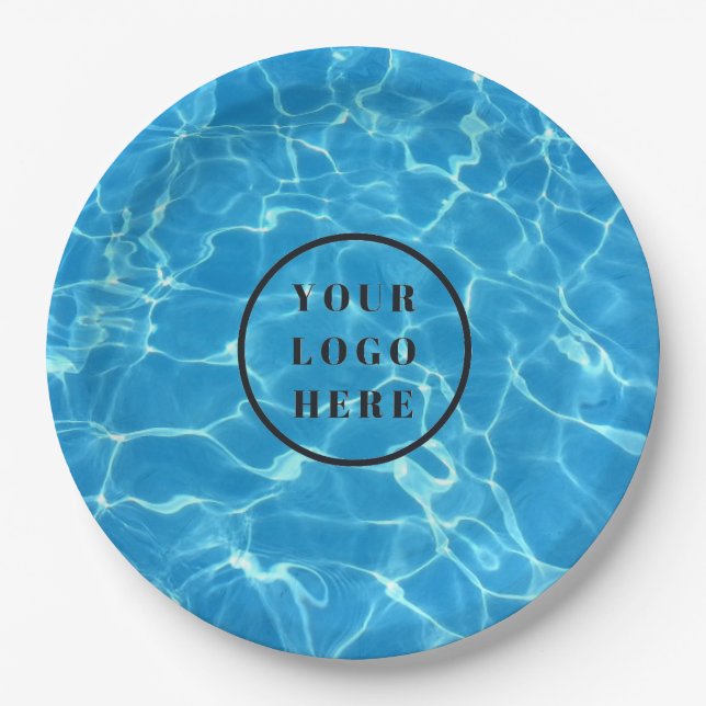 Sparkling Blue Swimming Pool Water Add Your Logo Paper Plate (Front)