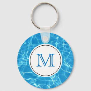 Sparkling Blue Swimming Pool Water Monogram Key Ring