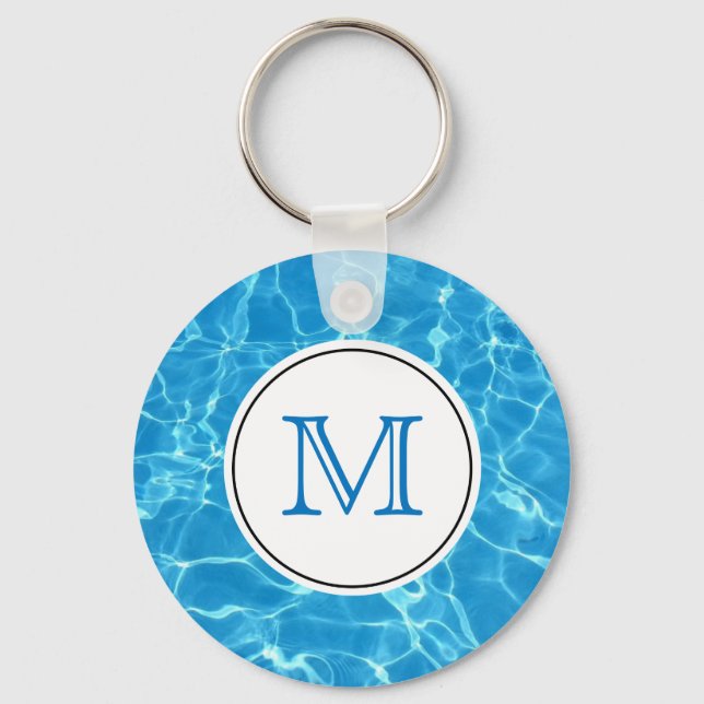 Sparkling Blue Swimming Pool Water Monogram Key Ring (Front)