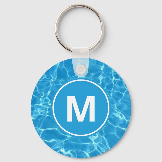 Sparkling Blue Swimming Pool Water Monogram Keycha Key Ring (Front)