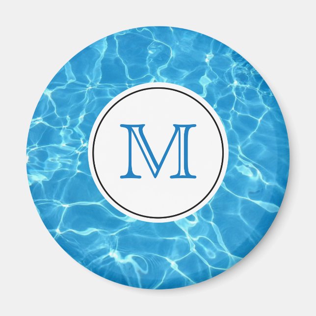 Sparkling Blue Swimming Pool Water Monogram Magnet (Front)