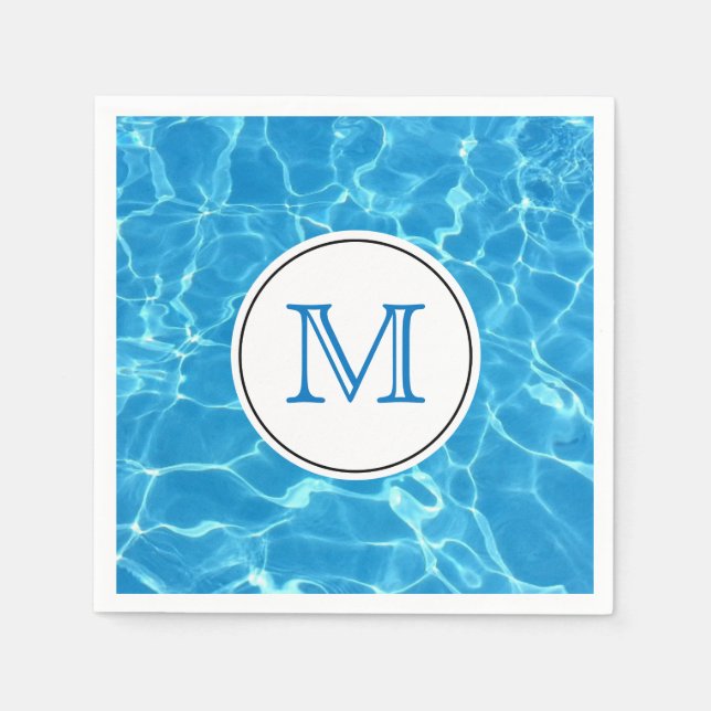 Sparkling Blue Swimming Pool Water Monogram Napkin (Front)
