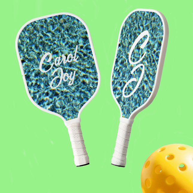 Sparkling Blue Water with Initials and Name Pickleball Paddle (Creator Uploaded)
