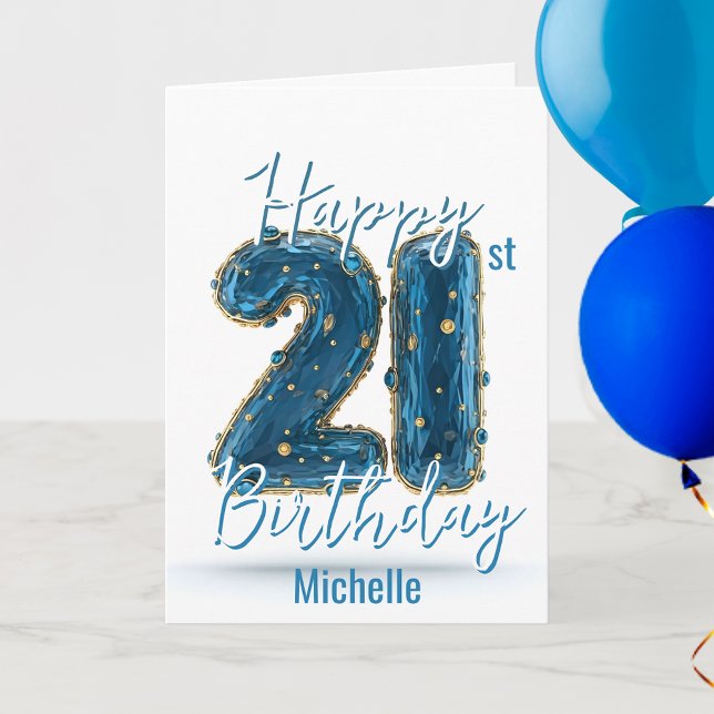 Sparkling Blue with Gold Accents 21st Birthday Card (Creator Uploaded)