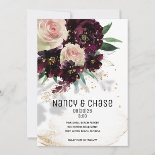 Sparkling Blush & Bordeaux Wedding Invitation