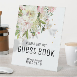 Sparkling Blush & White Guest Book Pedestal Sign