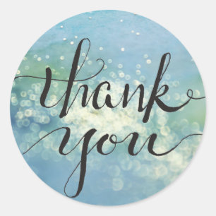 Sparkling Bokeh Blue Watercolor Gratitude Classic Round Sticker