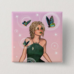 Sparkling Butterfly Fairy Fantasy Art 15 Cm Square Badge