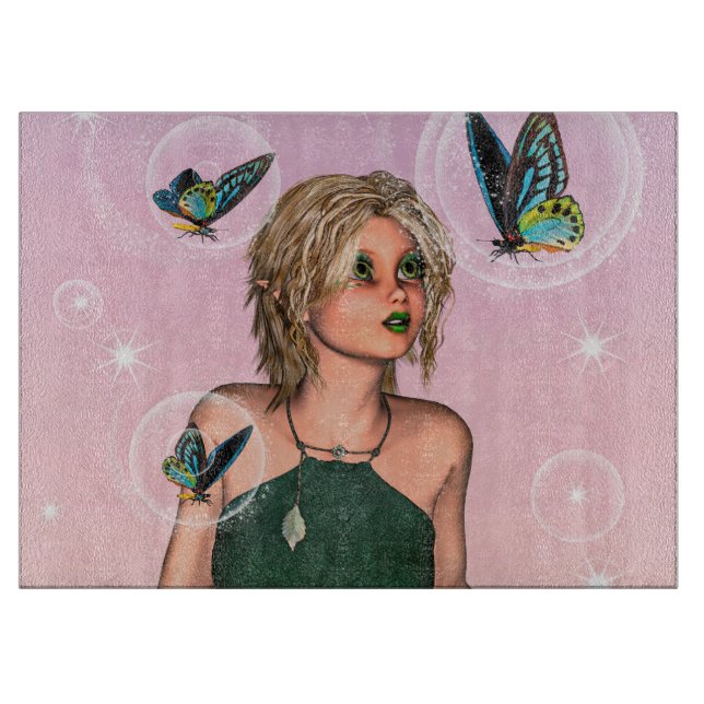 Sparkling Butterfly Fairy Fantasy Art Cutting Board (Front)