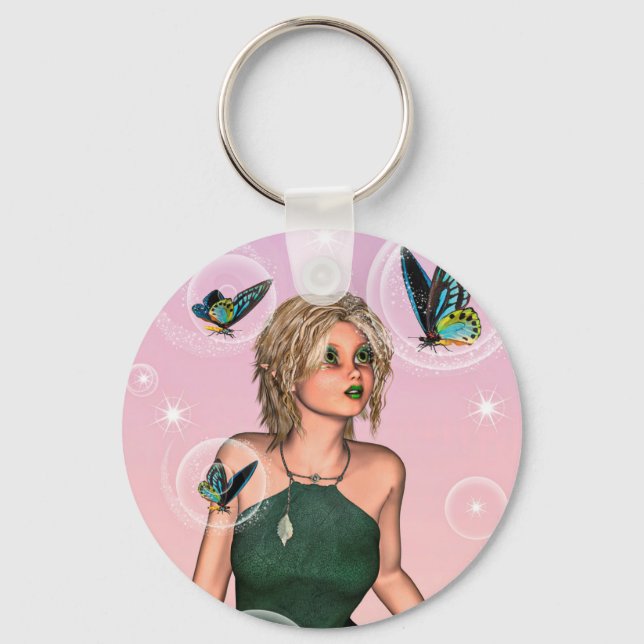 Sparkling Butterfly Fairy Fantasy Art Key Ring (Front)