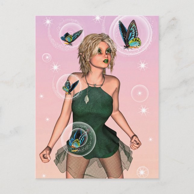 Sparkling Butterfly Fairy Fantasy Art Postcard (Front)