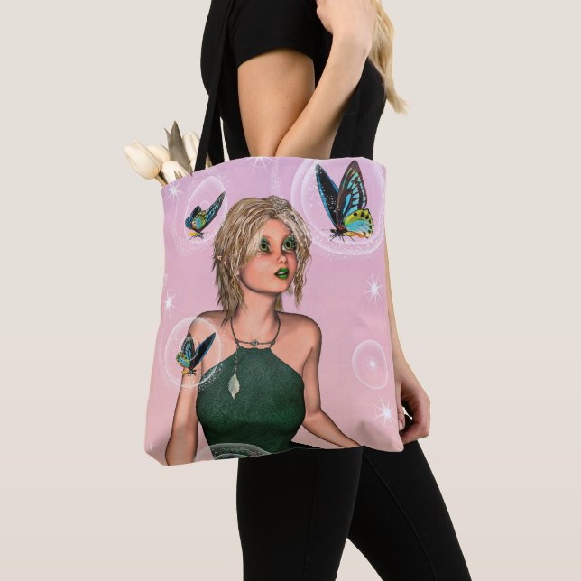 Sparkling Butterfly Fairy Fantasy Art Tote Bag (Close Up)