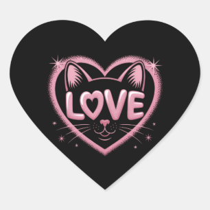 Sparkling Cat Love Heart Sticker