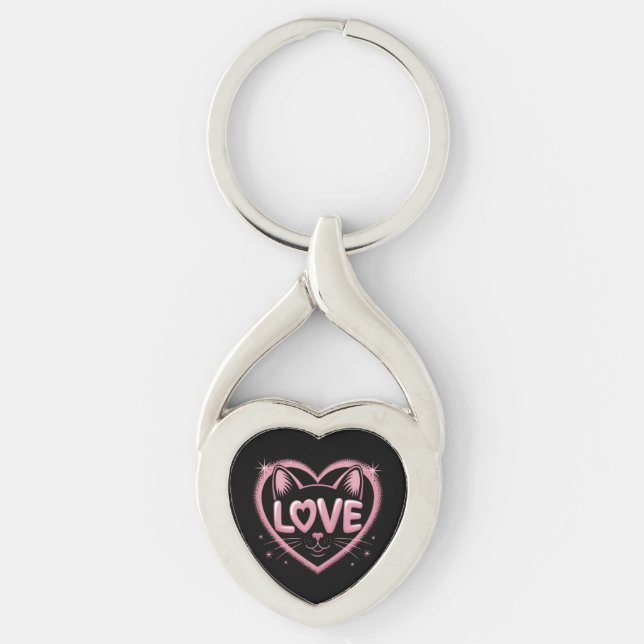 Sparkling Cat Love Key Ring (Front)