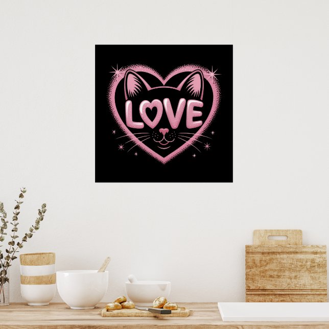 Sparkling Cat Love Poster (Kitchen)