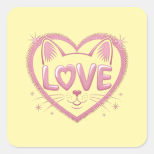 Sparkling Cat Love Square Sticker