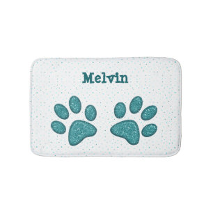 sparkling cat paw print - mint bath mat