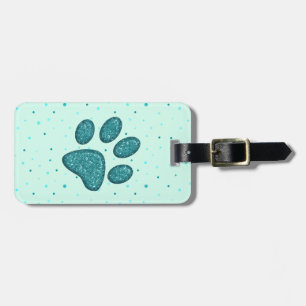 sparkling cat paw print - mint luggage tag