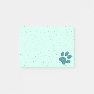 sparkling cat paw print - mint post-it notes