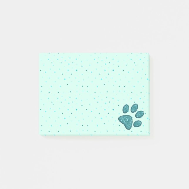 sparkling cat paw print - mint post-it notes (Front)
