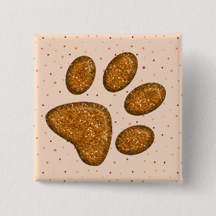 sparkling cat paw print - orange 15 cm square badge