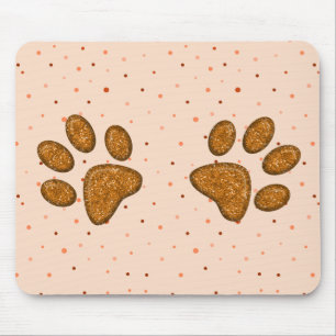 sparkling cat paw print - orange mouse mat