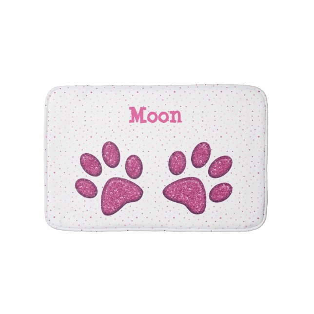 sparkling cat paw print - pink bath mat (Front)